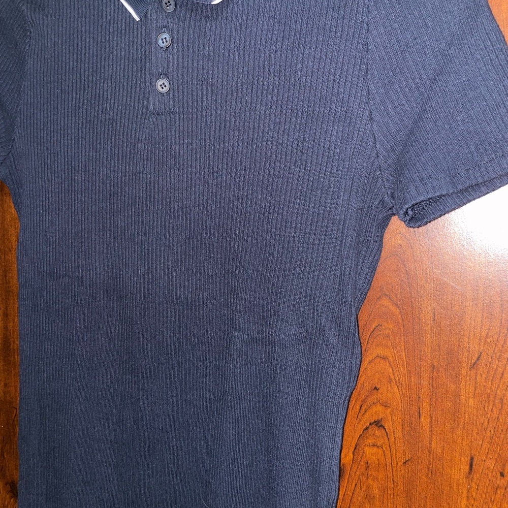 Zara Men's Dark Blue Ribbed Polo Shirt - Picture 2 of 3